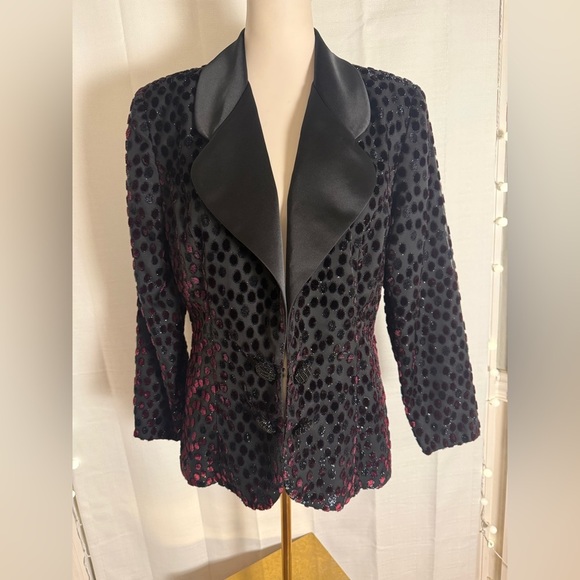 Vintage Karen Lawrence Velvet Polka Dot Blazer 80s Glam Party Jacket Size 12 - Picture 1 of 7